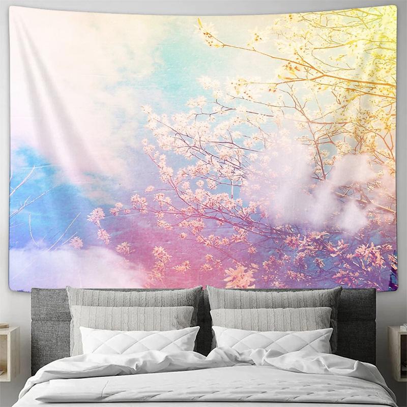 Floral Tapestry Wall Hanging Sakura Blossom Decor Aesthetic Room Decor Japanese Style Nature Landscape Bedroom Backdrop Dorm Roo