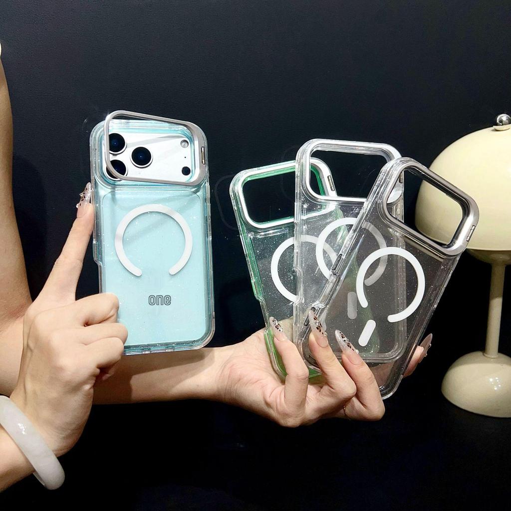 Magnetic Glitter Lens Holder Case for Apple iPhone 14/15Pro/16/17Promax