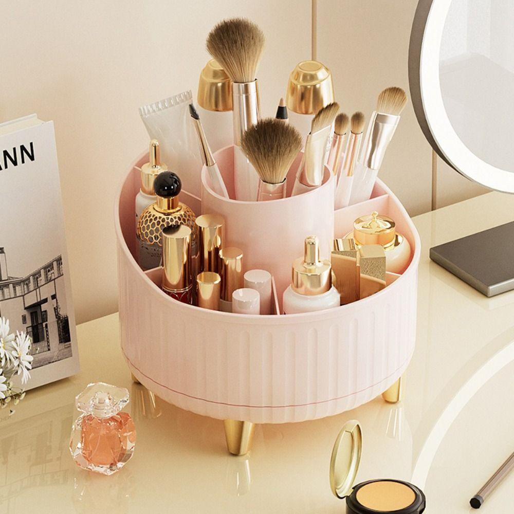PP Makeup Brushes Storage Box 7 Slot 360° Rotating Cosmetic Brush Holder Multi-Functional Dustproof Desktop Storage Rack