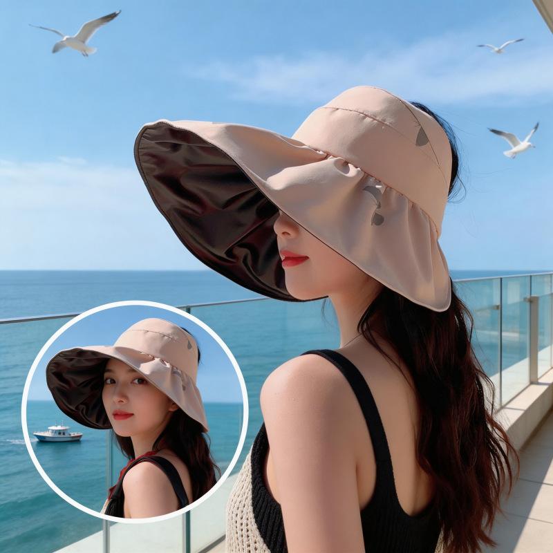 Sun hat women's summer big eaves sun hat empty top sun hat UV protection face bucket hat new