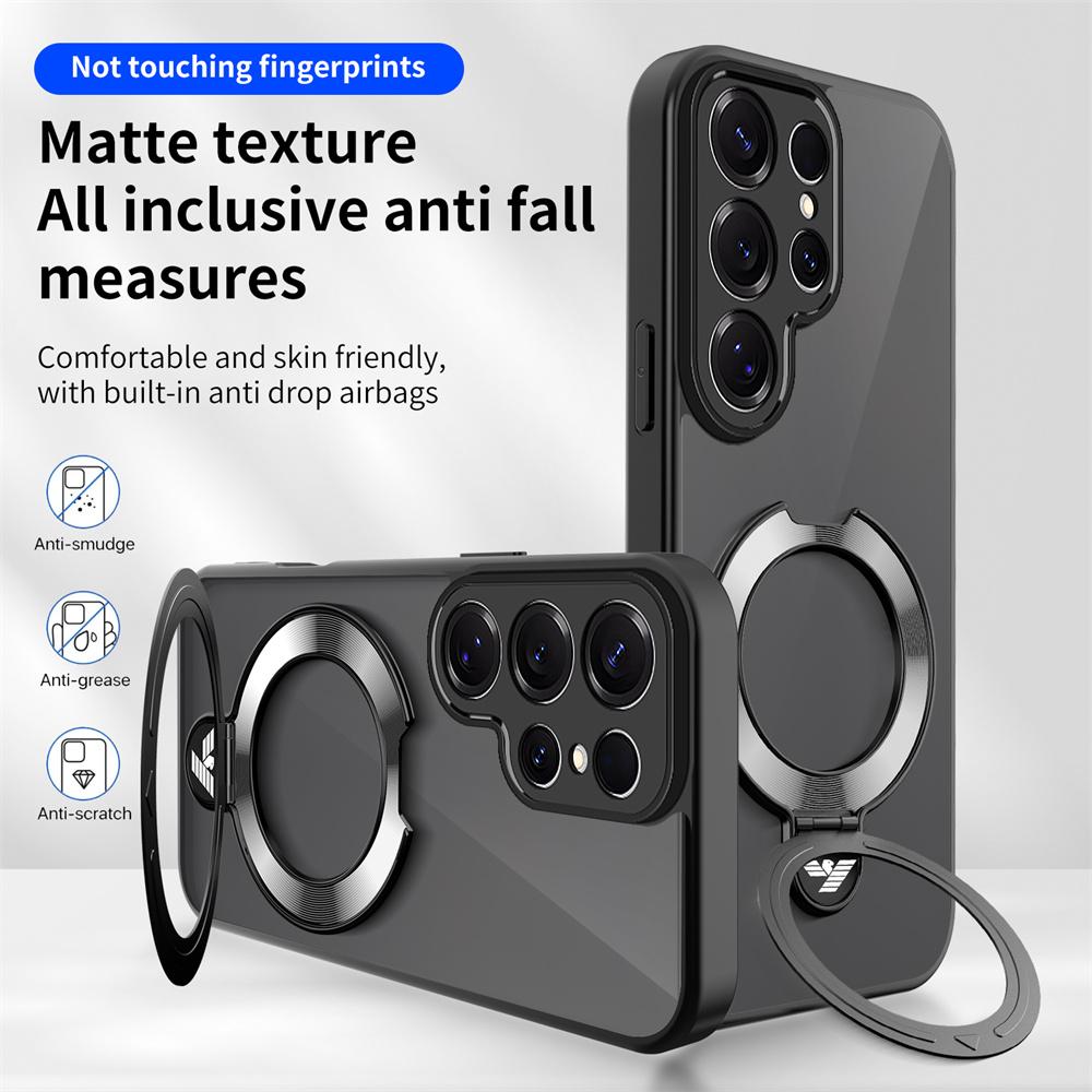 Luxury Black Translucent Magnetic Stand Phone Case For Samsung S26 S25 Edge S23 S24 Plus S22 Ultra S21 FE A57 A56 A55 A54 A53