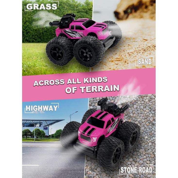 Monster Truck for Girls, Girls Remote Control Car Toys, Pink RC Trucks with Spray Function, 4WD 360° Flips Rotating Car Toys for Girls, Ideal