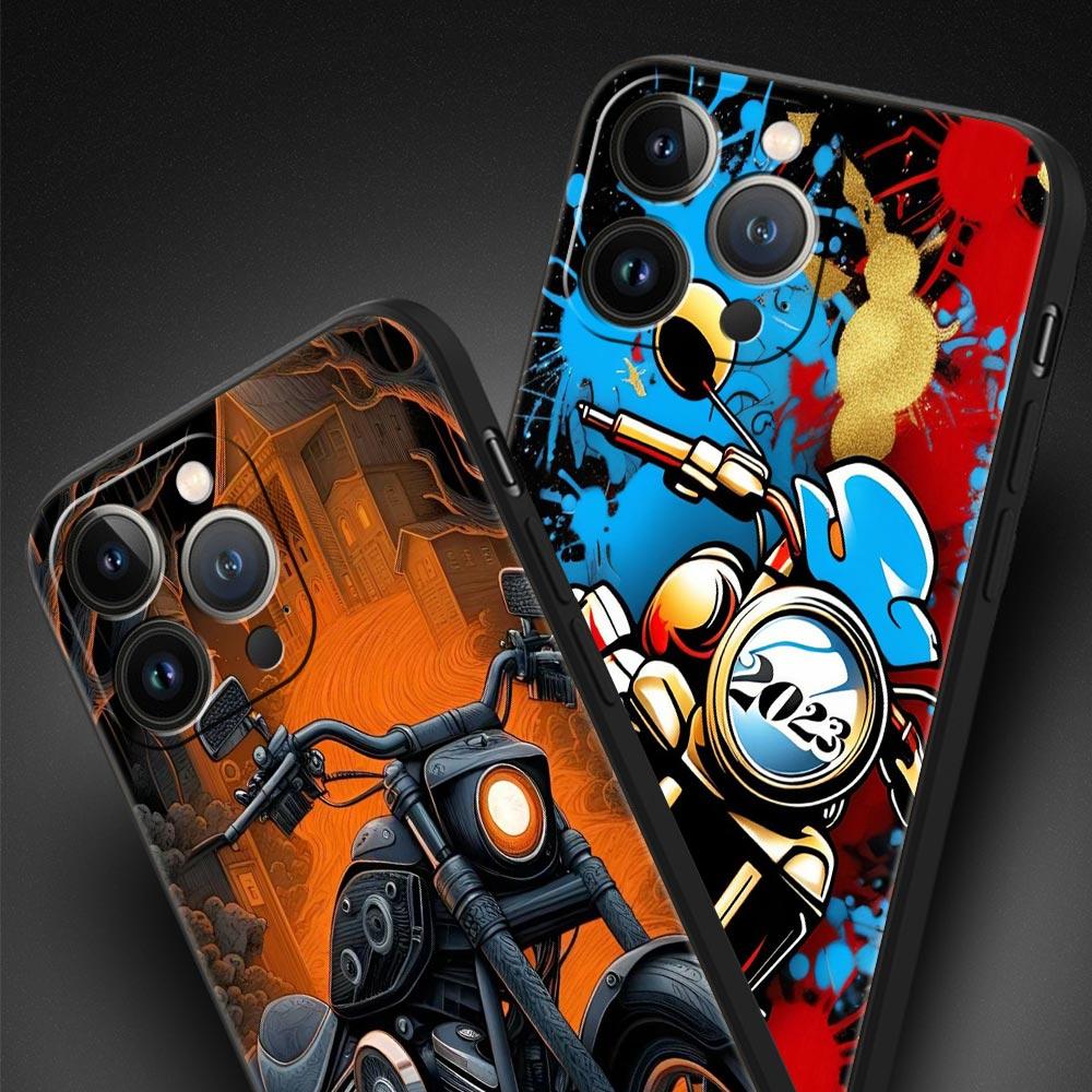 Colors Vintage Motorcycle Painted Phone Case Cover for iPhone 17 16 15 14 13 12 Pro Max 11 Pro Max 17 AIR Plus Soft TPU Shell