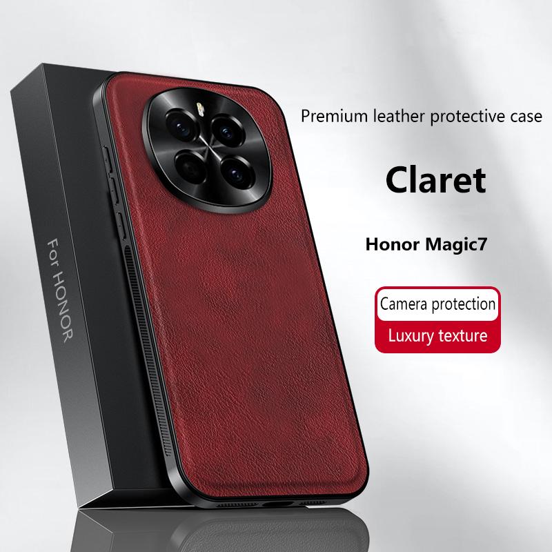 For Honor Magic 7 and Magic 7 Pro Case Magnetic Elegant Leather Wear-Resistant Lens Fully Covered Non-Slip Grip Edge Cover Shell