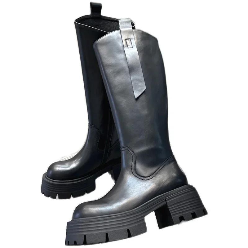 Punk Style Women Knee High Boots Fashion Zippers Shoes Thick Heel Autumn Winter Ladies Knight Long Booties