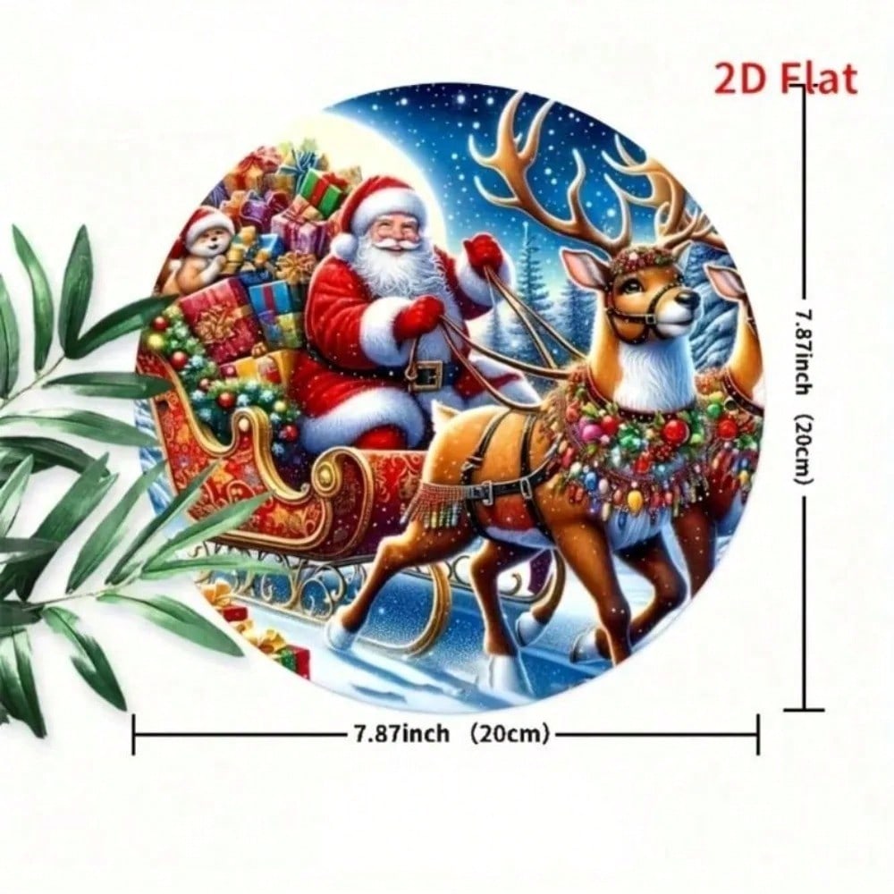 Christmas Santa Metal Tin Sign 7.87x7.87 Inch Flat Print Wall Hanging Decoration For Home Living Room Bedroom Holiday Gift