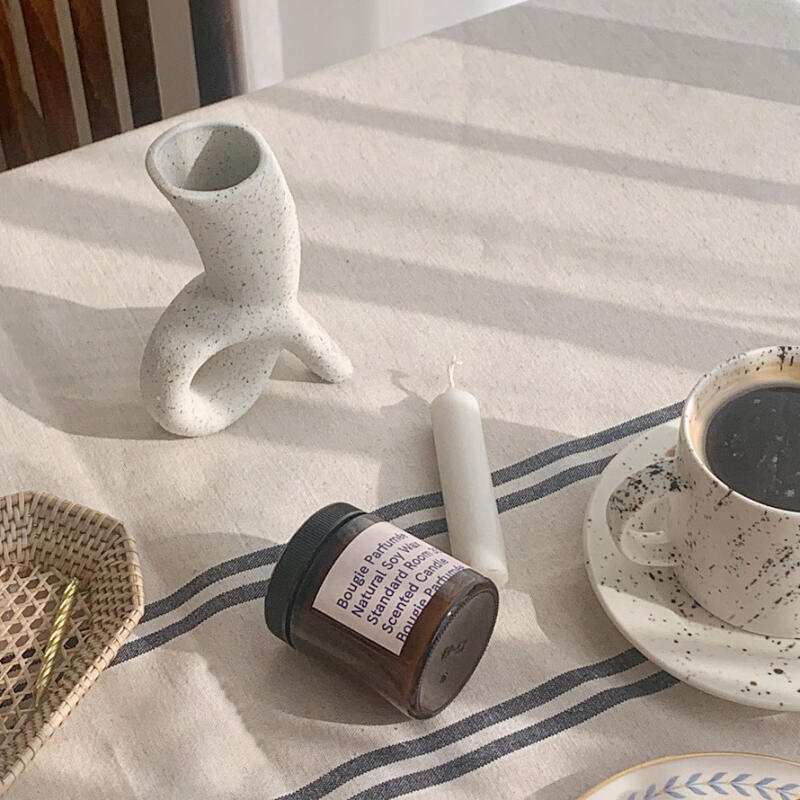 Linen Double Stripe Waterproof Tablecloth 2-Person Square