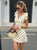 2026 European and American Women's Clothing Holiday Slim Fit Sexy Deep V Polka Dot High Waist Bow Polka Dot Dress Short