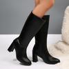 Autumn Winter Pointed Toe Women Knee High Boots Fashion Square High Heels Stripper Party Ladies Long Booties  De Muje