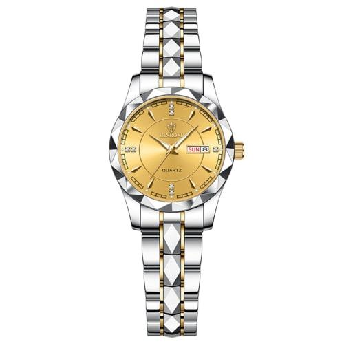 

Women s Silver Watch with Calendar, 3ATM Water Resistance, Luminous Analog Display, Stainless Steel, Stylish Couple s Watch, Quartz Movement, Leisure,