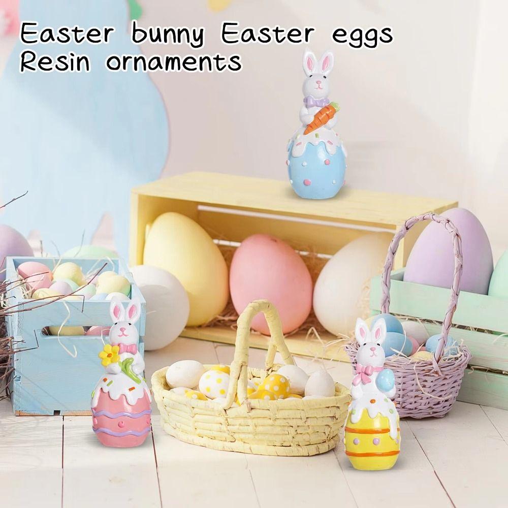 Colorful Easter Bunny Figurine Hand-Painted Cartoon Rabbit Statue  Tabletop Decor