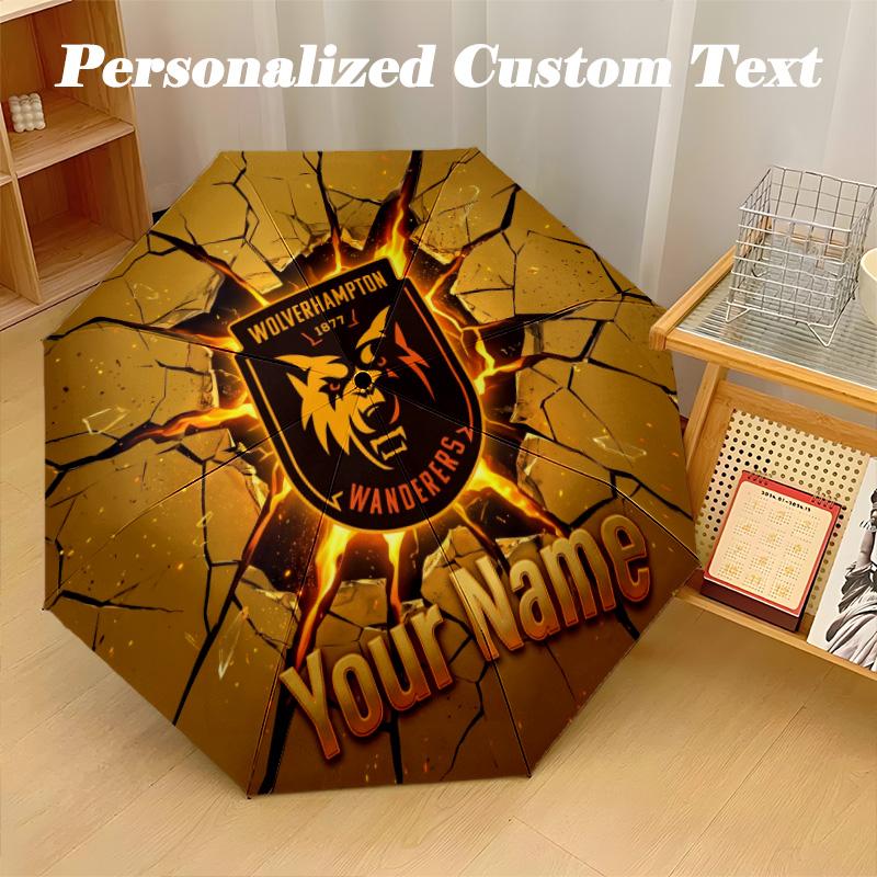8 Rib Auto Folding Umbrella Wolverhampton Wanderers Football Print Custom Name Text Portable Rain Gear
