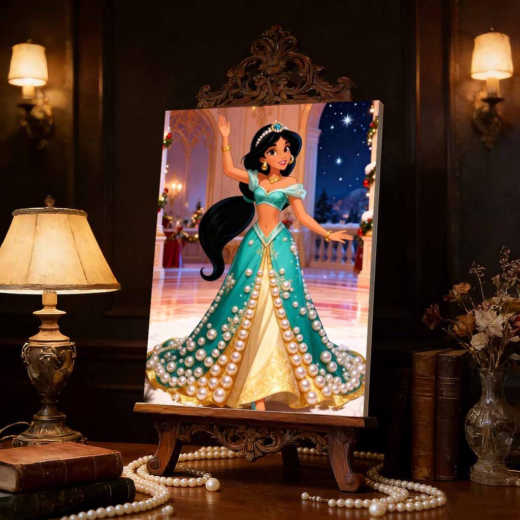 Disney Aladdin Jasmine Princess with Pearl Decorated Set 5D Artificial Pearl Puzzle Embroidered Home Decorative Handmade Gift