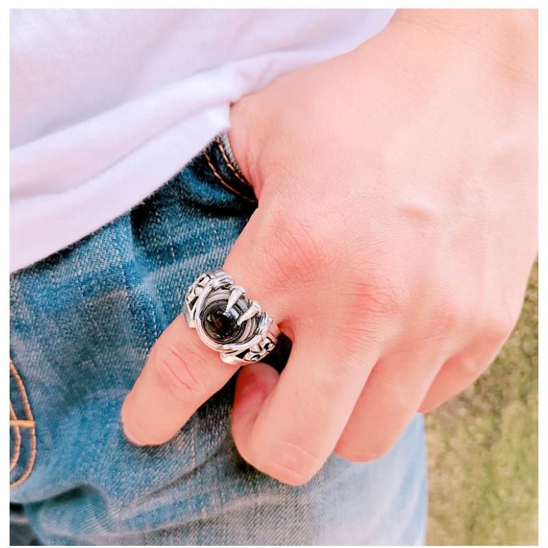 Adjustable Open Ring Men Women Vintage Claw Black Obsidian Style Punk Rock Gothic Finger Copper Jewelry