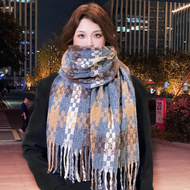 Hochwertiger Schal im koreanischen Stil mit Karomuster: Warmer, verdickter Kaschmir-ähnlicher Schal für Studenten und Paare