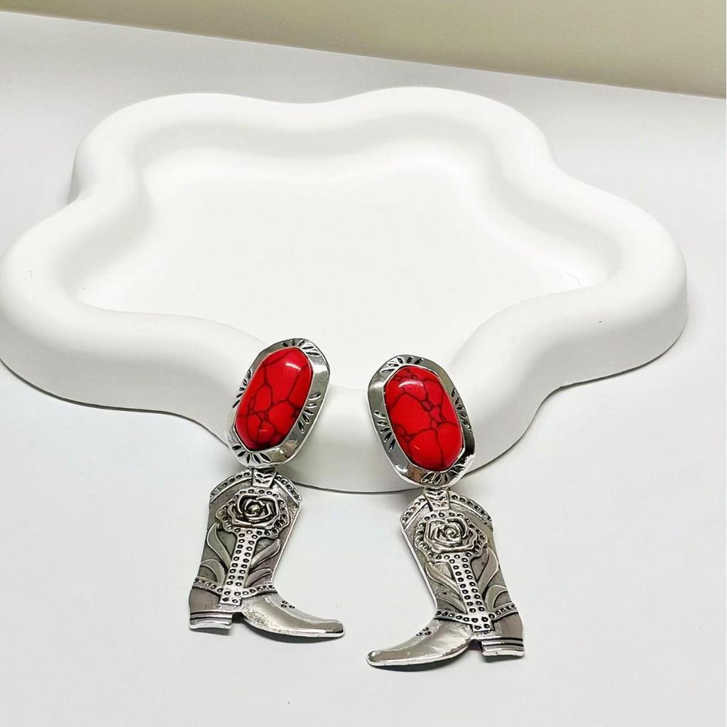 Western Cowboy Retro Turquoise Alloy Earrings - European & American Style