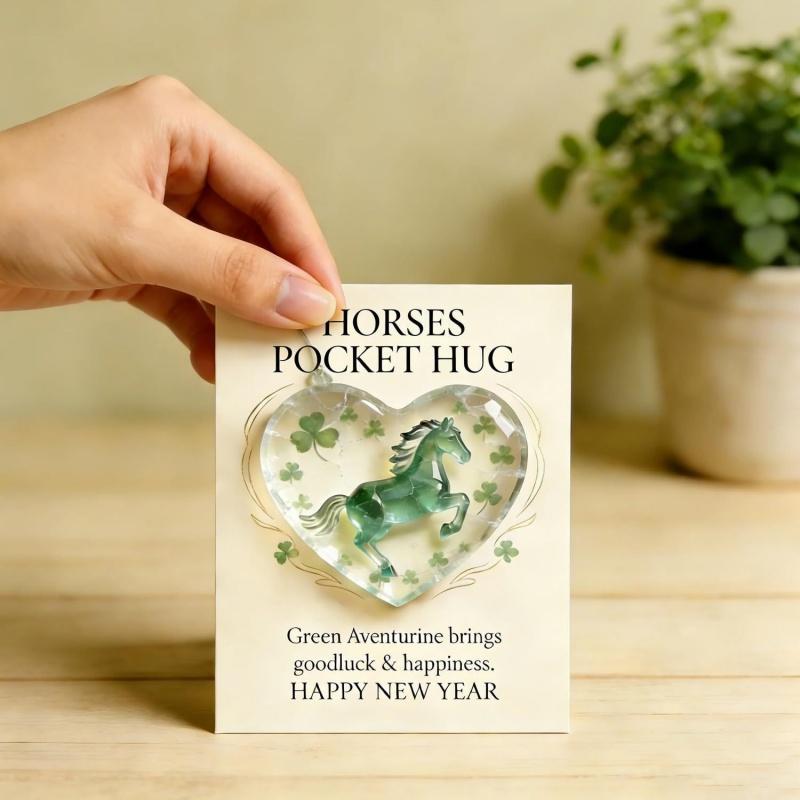 2026 Horses Pocket Hug A Symbol of Strength and New Beginnings Elegant Clear Heart Crystal Horse Decor with Card New Year Gift
