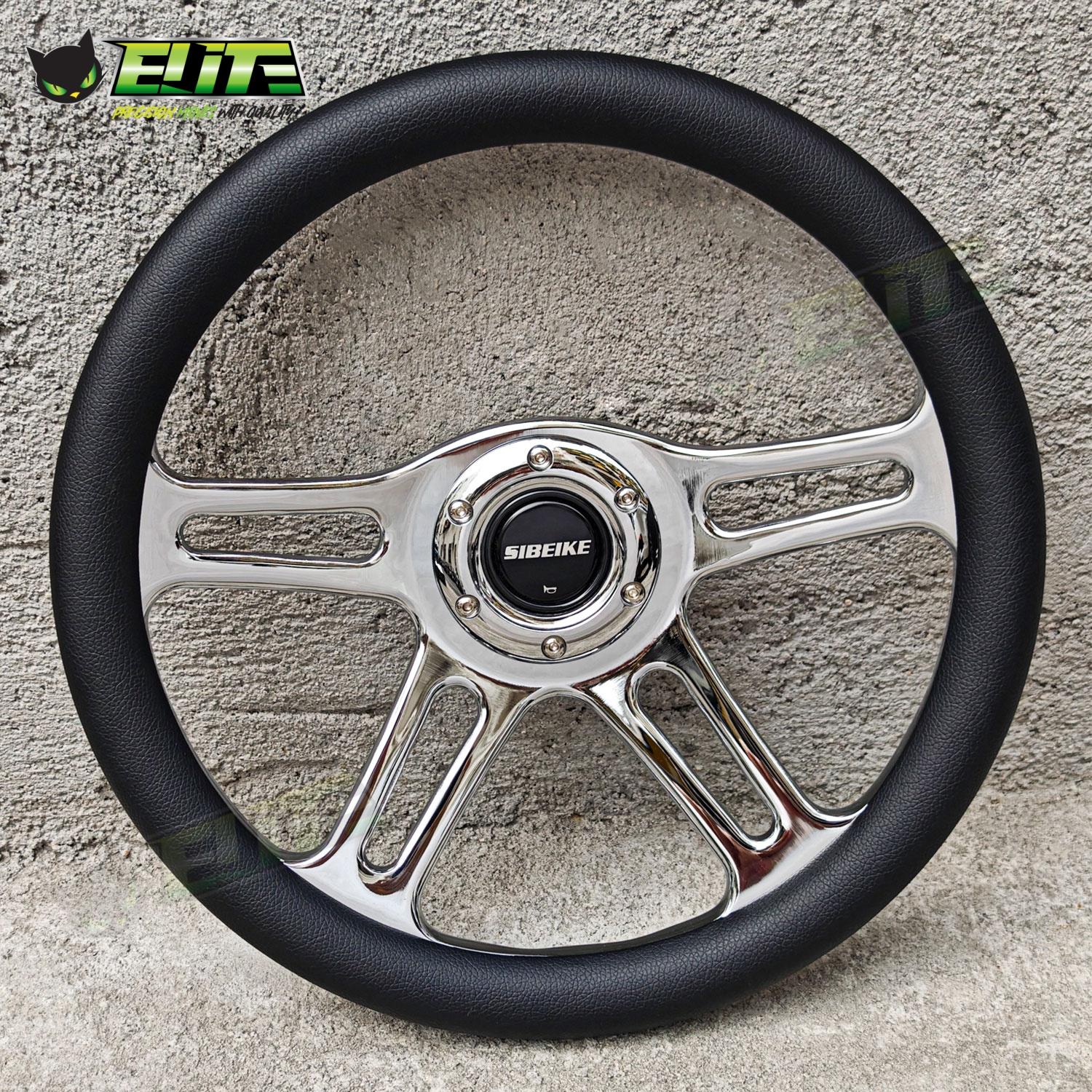 SIBEIKE Black Leather Steering Wheel 4 Spoke Universal Classic Semi-Trailer Truck Steering Wheel чёрный