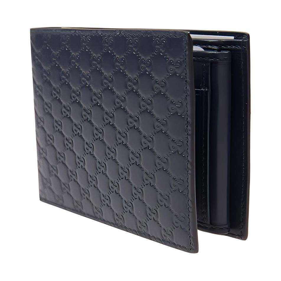 Gucci Monogram Logo Embossed Short Double Fold Leather Wallet Men wallet Dark-Blue 217044-BMJ1N-4009