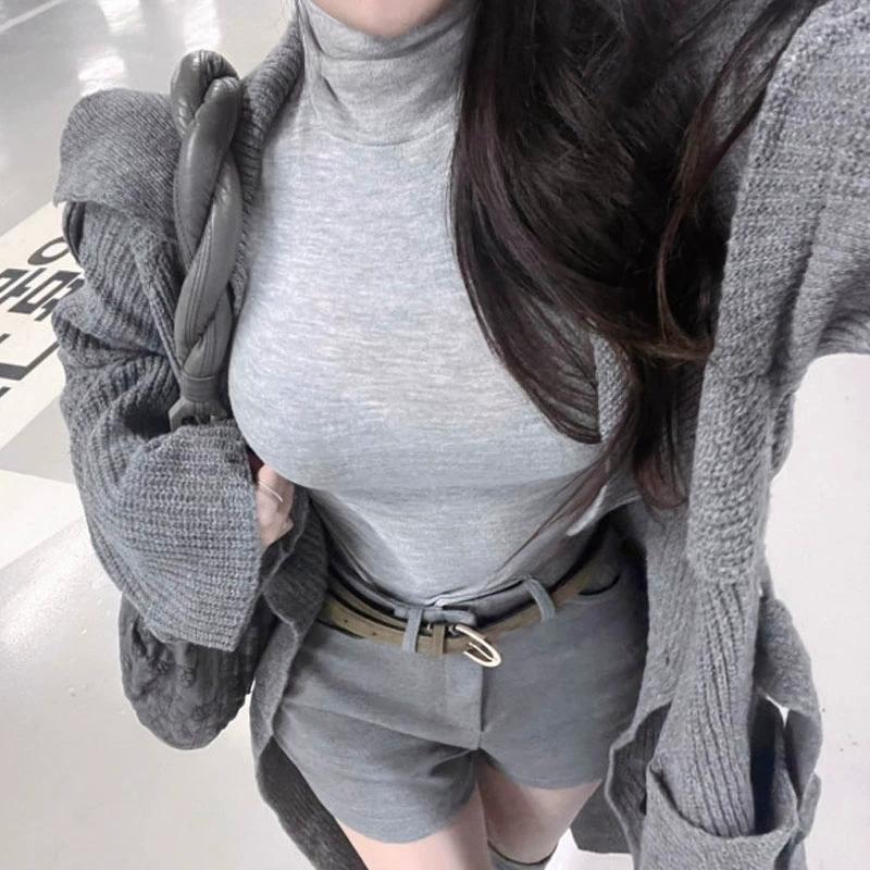 Elegant Slim Fit See-Through High Neck Long Sleeve T-Shirt