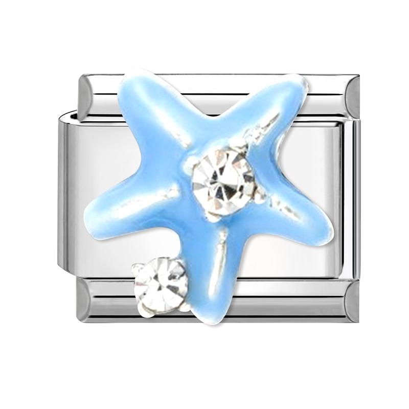 Fashion Starfish Sea Shell Whale Jellyfish Blue Italian Charm Links Fit 9mm Stainless Steel Bracelet Women Jewelry DIY Making