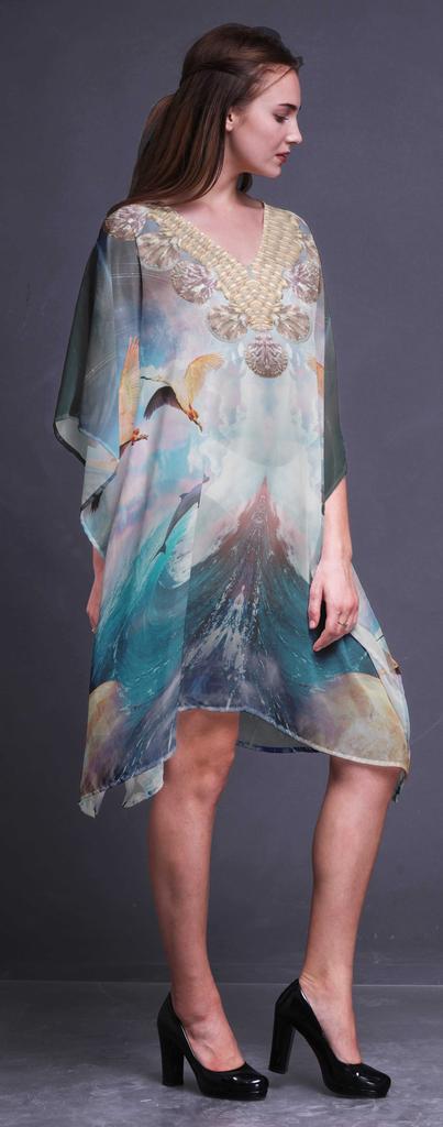Phagun Ladies Kaftan Holiday Loungewear Midi Dress Beach Coverup-4X-5X