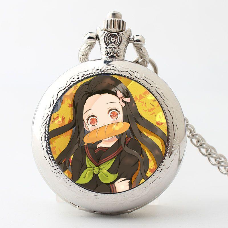 Demon Slayer Peripherals Kamado Tanjirou Pocket Watch Watch Cartoon Necklace Student Simple Anime Creative Holiday Gift
