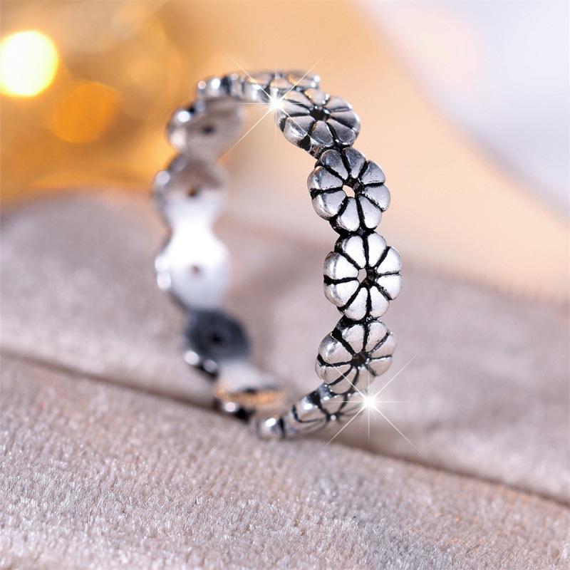 Wish Ancient Silver Smear Flower Ring Simple Personality Niche Elegant Ring