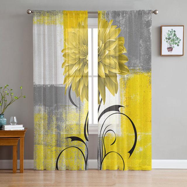 Paint Abstract Geometric Yellow Tulle In Sheer Curtains For Living Room Bedroom Kitchen Window Treatment Chiffon Curtain Blinds