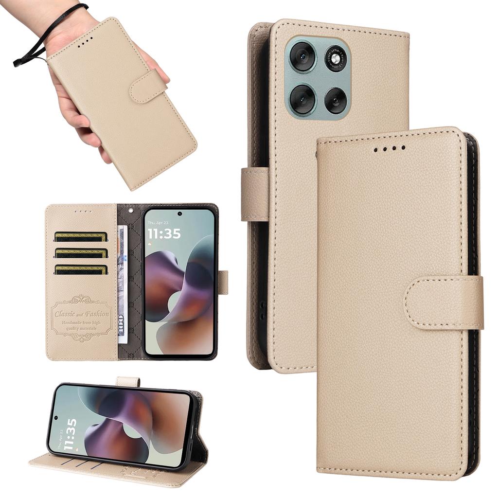 For Motorola Moto G56 5G Case RFID Blocking 3 Card Slots PU Leather Phone Cover with Wrist Strap