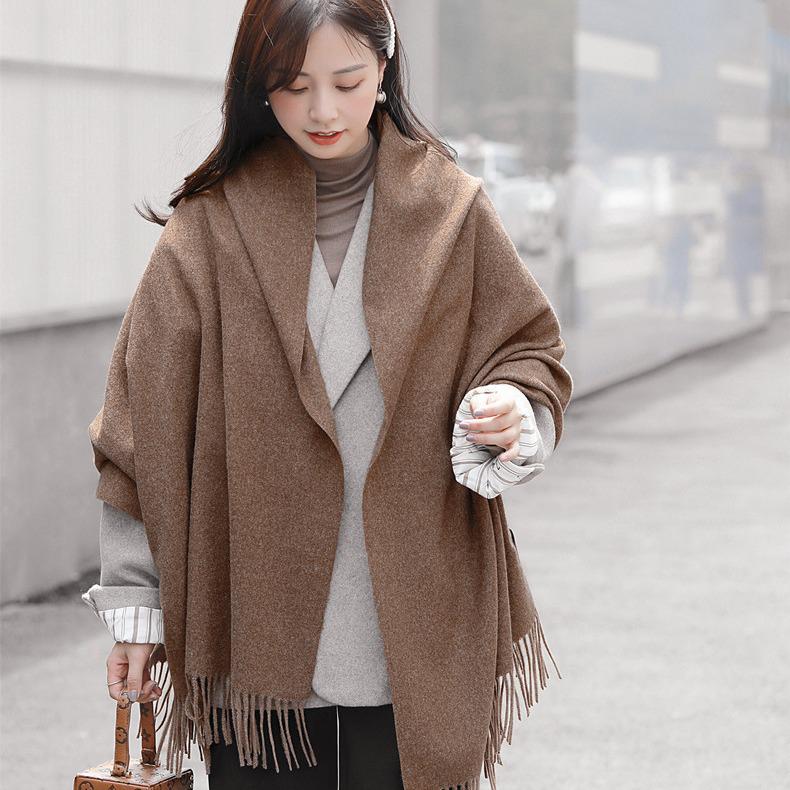 Versatile High-End Imitation Cashmere Scarf - Solid Red, Unisex, Korean Style, for Autumn/Winter