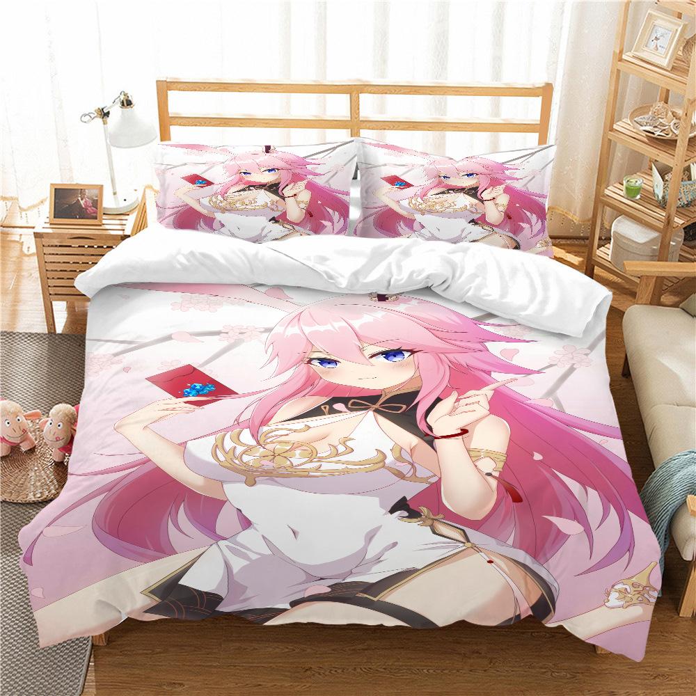 

Quilt Cover Pillowcase Two Or Three-Piece Set Yae Sakura Series 3D Digital Printing Polyester EU single 135*200