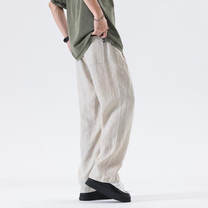 New Trendy Brand Cotton and Linen Casual Pants Men's Summer Fashion Loose and Versatile Straight Trousers Apricot