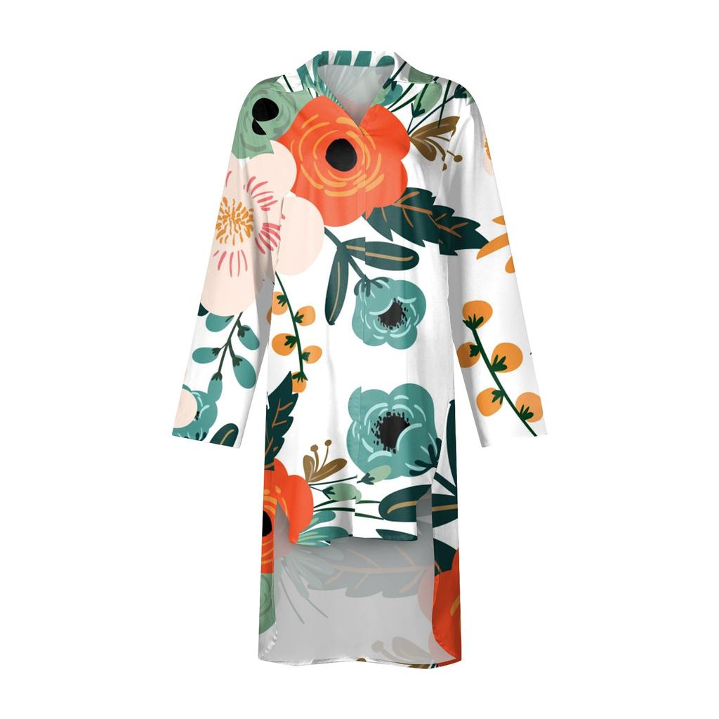 Women Summer Bohemian Dress Casual Print Shirt Dress For Women Fashion Long Sleeve Beach Hawaiian Cover Ups Dresses Clubwear Button Down