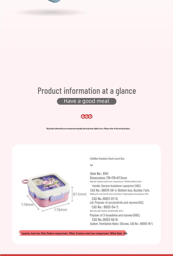 Student Insulated Leak-Proof Lunch Box with 304 Stainless Steel Compartments & Cutlery