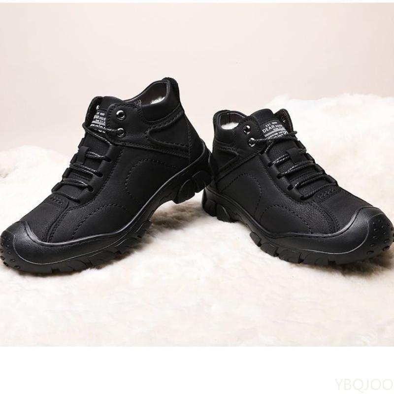 Men's Winter Velvet Thick Boots, Outdoor High Top Snow Boots, Casual Waterproof Shoes, New Lace Up Men's Cotton Shoes, Botas