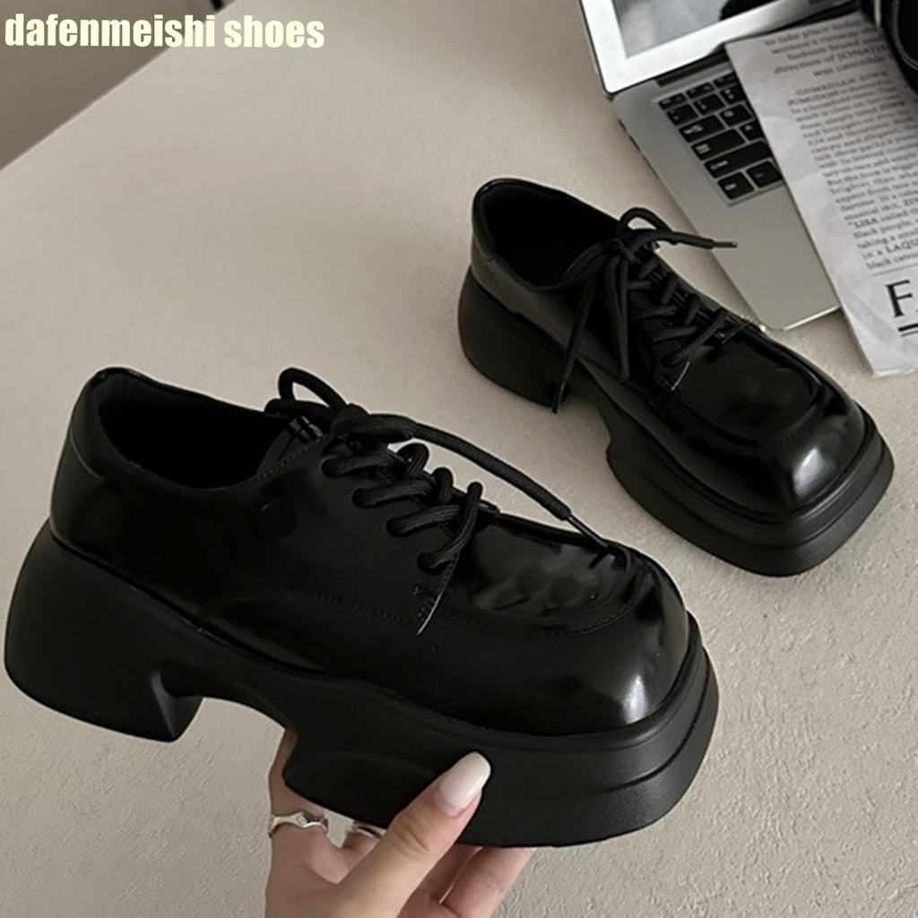 Square Toe Platform Women Loafers Shoes 2025 Summer New Lace Up Thick Sole Mixed Color Shoes Real Leather Shoes