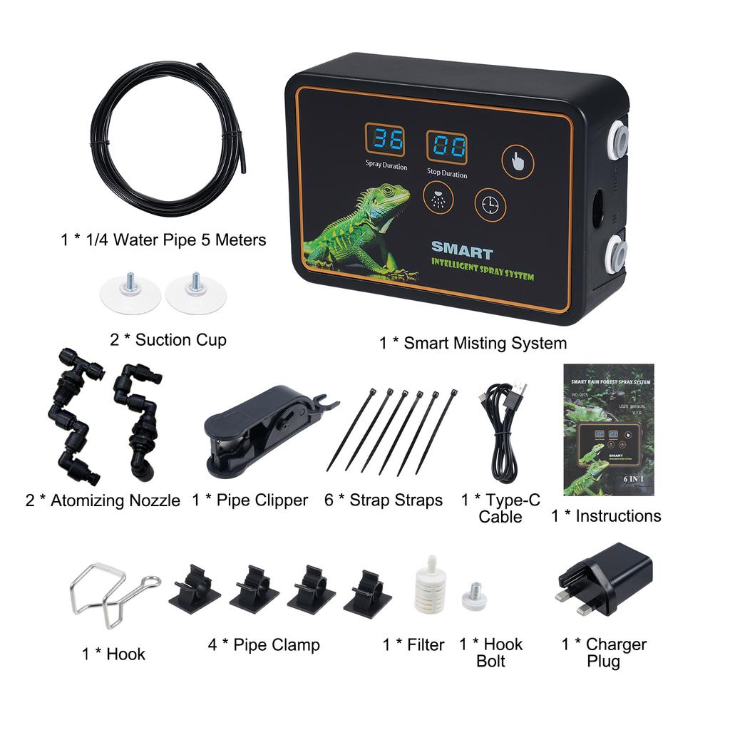 Reptile Smart Misting System Intelligent Spray System 2pcs Spray Nozzles Hook Timed Spray Tank Lizard Snake Turtle Frog Plant
