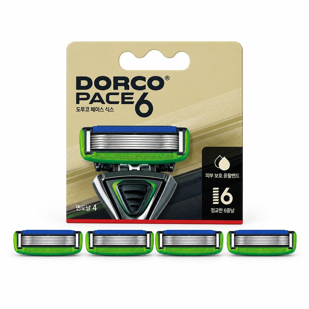 DORCO PACE 6 Razor Blade Refills, 4 Cartridges, 6-Blade, Made in Korea
