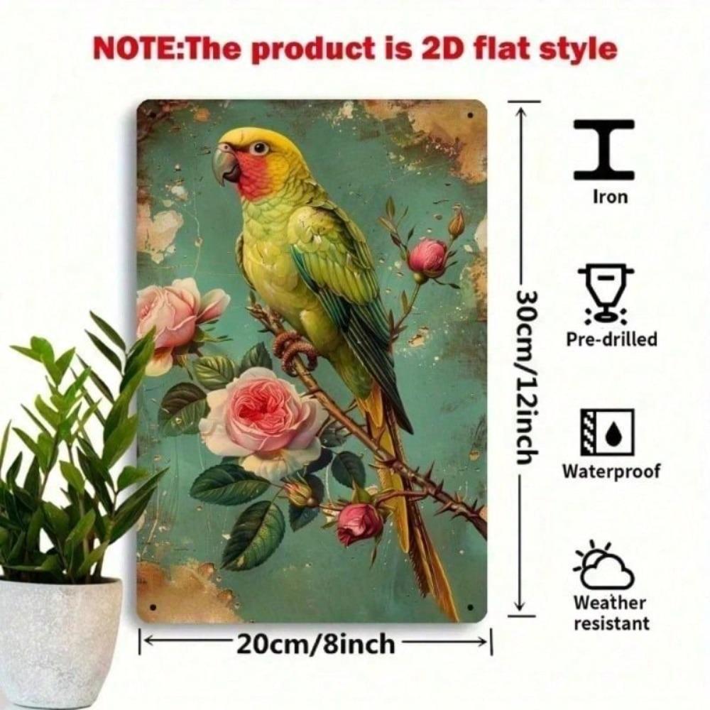 Vintage Metal Sign Green Parrot 20x30cm Retro Tin Plaque for Home Cafe Garden Decor