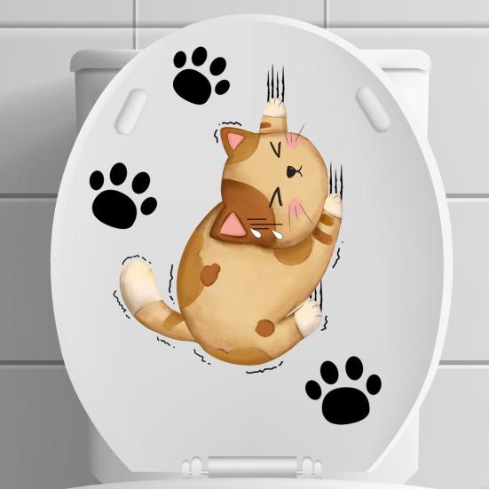 Kreslená nálepka na kočičí toaletu Odnímatelná samolepicí vodotěsná PVC Obývací pokoj Koupelna Nástěnné umění Kotě Paw Dekorace na víko toalety