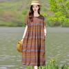 Women's Round Neck Short Sleeve Maxi Dress Loose Relaxed Waist Elegant Floral Print Plus Size Casual Summer Dress
