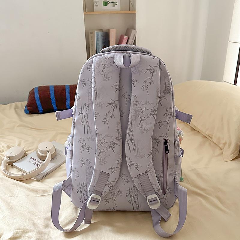 Bamboo Printed Backpack Junior High School Student Schoolbag Lightweight Large Capacity Backpack