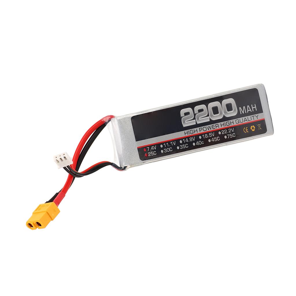 Lipo Battery 7.4V 2S 2200mAh 25C High Discharge Rate RC Batteries for RC Model Drone Flying