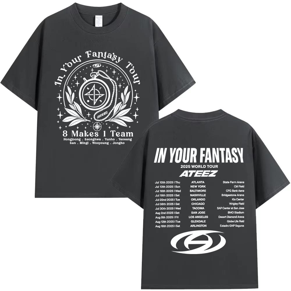 Ateez 2025 World Tour in Your Fantasy Daty Trasy 8 Makes 1 Team Koszulki Koreańska Moda Kpop T-shirt Męski Damski Bawełniane T-shirty