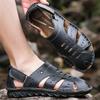 Men Brown Flats Slippers Summer Outdoor Wide Head Hiking Sandals Retro Black Leather Closed Toe Beach Shoes Plus Size
