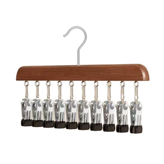 Органайзер для шкафа Вешалка для леггинсов с 10 или 12 зажимами Экономичная вешалка для брюк Без следов Металлические зажимы для леггинсов для йоги Джинсов Юбок Футболки 1pc A темно-коричневого
