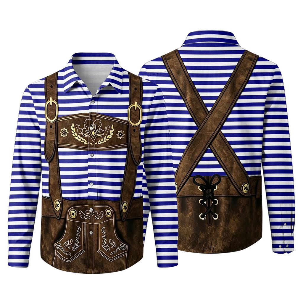 Men's Loose Fit Long Sleeve Shirt 3D Print Oktoberfest Style Button Down Shirt Casual Vintage Design Breathable Fabric Suitable for Outdoor Party