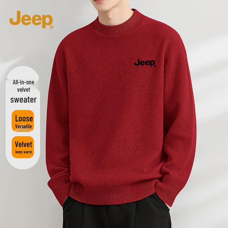 JEEP Men s Heavyweight Fleece-Lined Semi-High Neck Knit Sweater 2XL