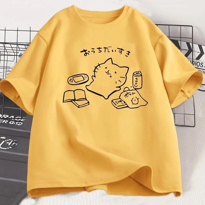 Japanese Style Funny Cat Print Tshirt For Unisex Unisex Summer Short Sleeve Oneck Tops Tshirt Kawaii Kitty Cat Lover Tees